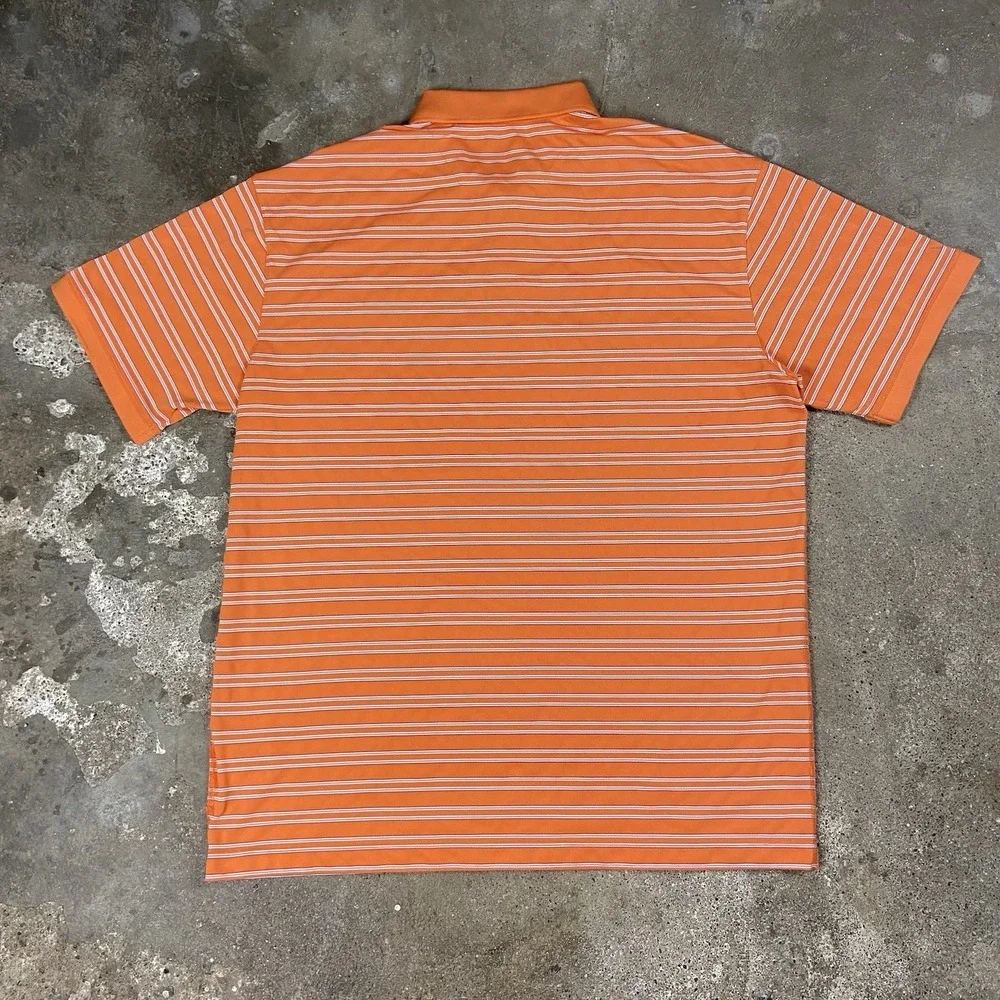 Nike Golf Polo Shirt Size XXL Orange White Striped Short Sleeve Athletic Swoosh